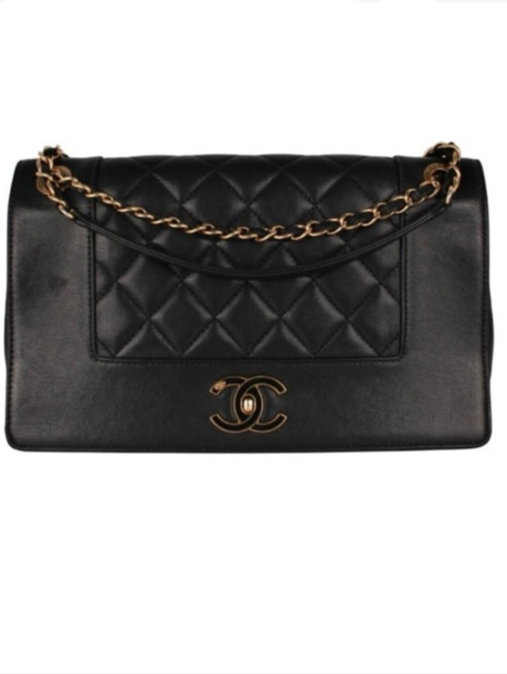 Authentic CHANEL Black Quilted Shoulder Bag with Gold Chain